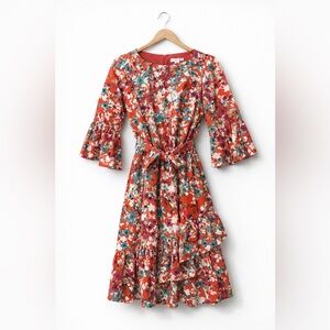 London Times Red Floral Midi Dress